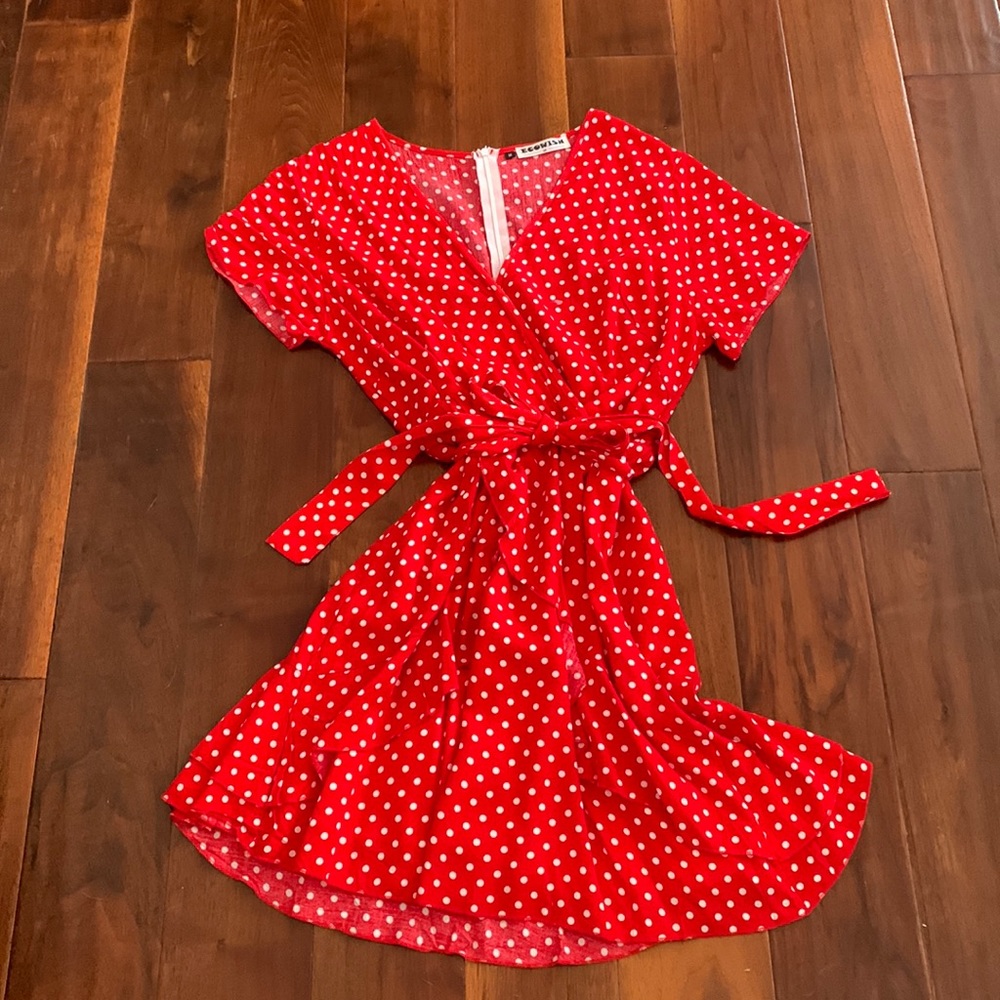 Cotton red polka dot dress size medium